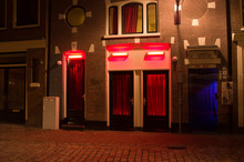 Windows In The Red Light District Of Amsterdam At Night