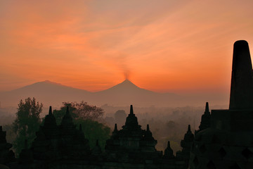 Borobudur temple in Java island at sunrise, Indonesia