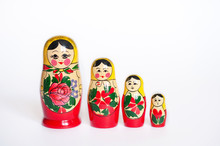 Doll Set Matryoshka Of 4 Pieces On A White Background