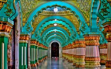 MYSORE,KARNATAKA,INDIA - OCTOBER 20,2019 : Mysore Palace Inside Architecture.Mysore Palace, A Historical Palace And Royal Residence Located Within The Old Fort Area Of Mysore(Mysuru)