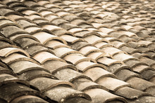 Filtered Image Colorful Curved Clay Tiled Roof From Ancient House In The North Vietnam