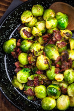 Brussels Sprouts With Ham Or Bacon. Christmas Festive Food