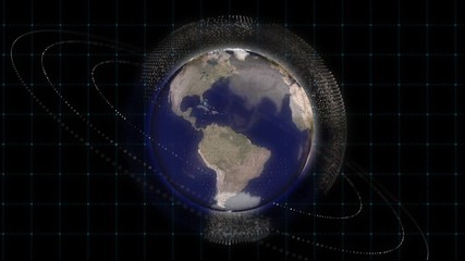 Wall Mural - digital blue globe animation on grid background. animation of planet earth. seamless loop