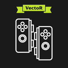 White line Gamepad icon isolated on black background. Game controller. Vector Illustration