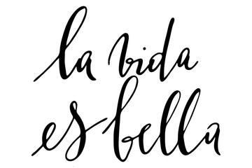 spanish phrase life is beautiful handwritten text vector