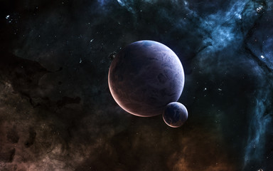 planets in deep space in warm and cold light of nebulae. science fiction. elements of this image fur