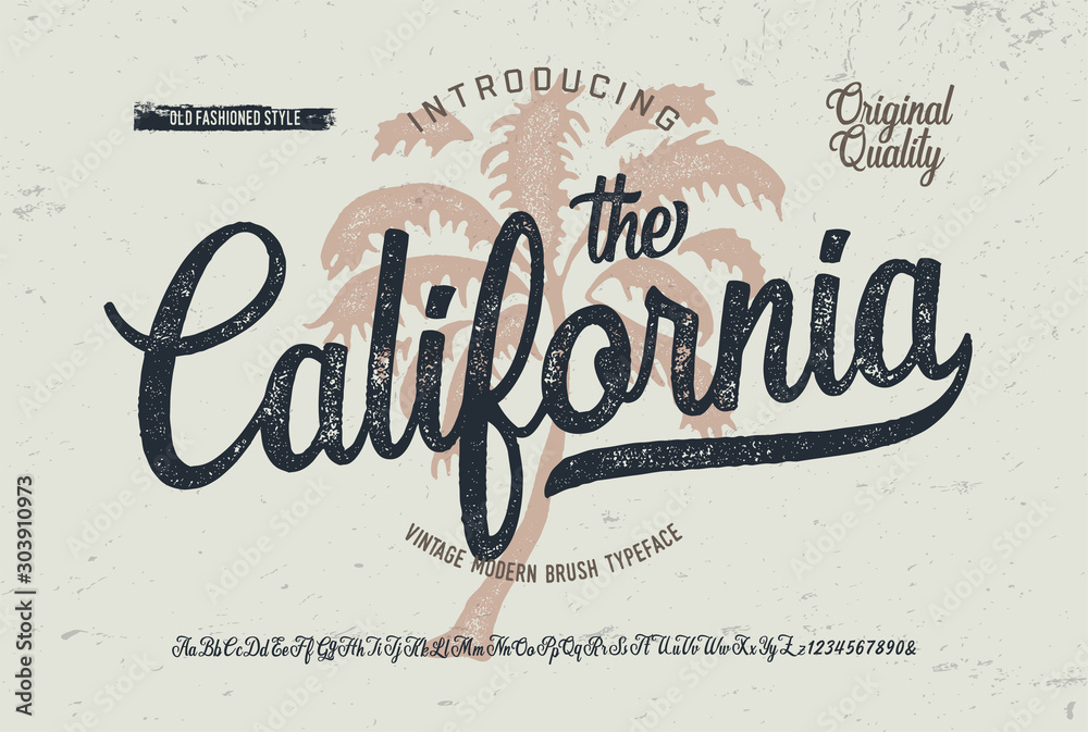 "California". Vintage Brush Font. Retro Typeface. Vector Illustration. - obrazy, fototapety, plakaty 