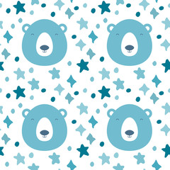 Aufkleber - Vector hand drawn seamless pattern with bear. Ornament with cute animal. Cartoon background. Flat style illustration.