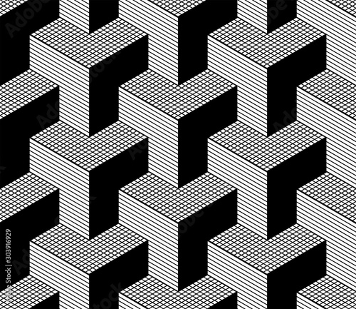 Seamless geometric isometric pattern. 3D illusion.
