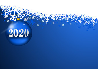 Wall Mural - New years 2020 background, illustration, greeting card with blue christmas ball and snowflakes with empty copy space