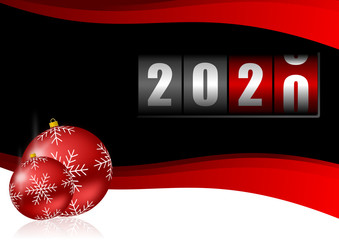 Poster - New years 2020 background, illustration, greeting card with red christmas balls and counter with empty copy space