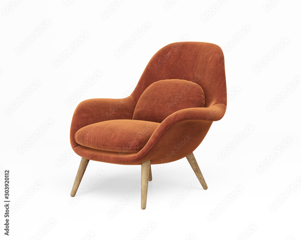 3d rendering of an Isolated orange modern lounge armchair	 - obrazy, fototapety, plakaty 