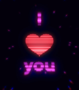 I love you messagel on the black background. Print. Inscription love with red heart on the space field.