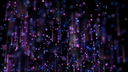 Poster - 4k. Merry Christmas. Particles rain. Motion background. Bokeh lights. Glittering sparkles. Light shine. Blue and violet color. 3840x2160p