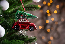 Christmas Tree Toy In Shape Of Red Car