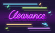 Neon handwritten clearance sign with sparks. Square line art style neon illustration on brick wall background.