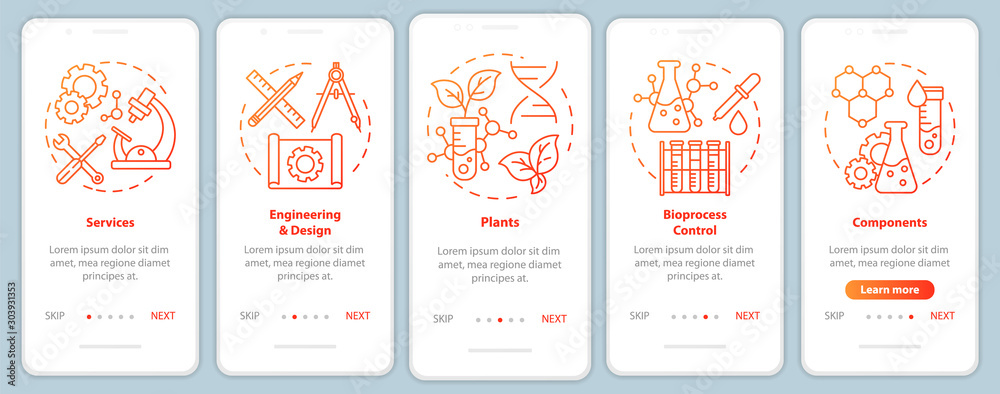Bioengineering onboarding mobile app page screen vector template ...