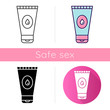 Water-based lubricant icon. Male, female product for safe sex. Healthy intercourse. Natural gel, lube. Product for intimate hygiene. Flat design, linear and color styles. Isolated vector illustrations