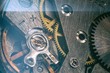 © daniiD - vintage old mechanism with gears and springs, clock mechanism close-up macro