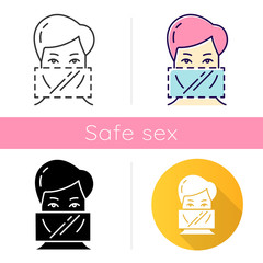 Wall Mural - Dental dams icon. Female oral preservative. Latex contraceptive. Safe sex. STI, AIDs protection. Healthy intimate activity. Flat design, linear and color styles. Isolated vector illustrations