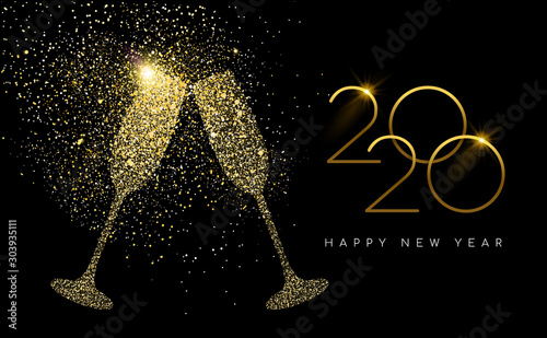 Cuadros en Lienzo New Year 2020 gold glitter champagne toast card