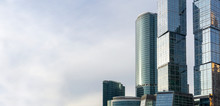Skyscrapers In Moscow (Moscow City) Against The Sky. Modern Glass Skyscrapers