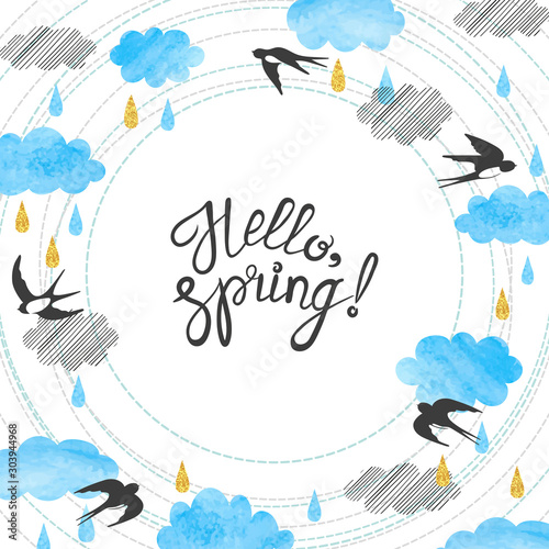 Circle frame with blue clou...