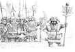 Army of war dwarfs before the battle. Fantasy drawing.