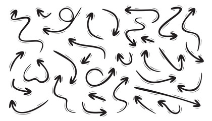 Aufkleber - Arrows line icons set. Curly, straight and twisted shapes. Different arrows collection. Design direction elements. Navigation arrowheads. Hand drawn icons. Isolated on white background. Vector