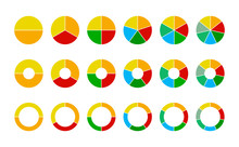 Set Of Wheel Business Chart Icons In A Variety Of Segments Isolated On White.