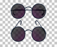 Set Of Realistic Glasses With Round Lenses Isolated On The Transparent Background. Frontal View With Bows. Vector Illustration.