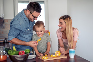 Wall Mural - Family preparing vegetables