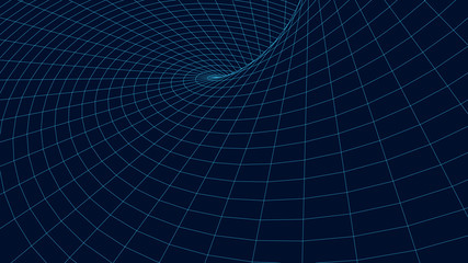 Poster - Vortex. Vector perspective curved grid. Wireframe abstract tunnel. 3D vector wormhole with a mesh structure.