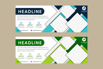 Poster - blue green abstract corporate business banner template, horizontal advertising layout. flat design. 