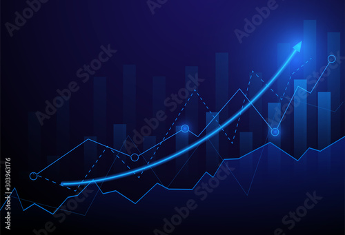 Fotomural Business candle stick graph chart of stock market investment trading on blue background