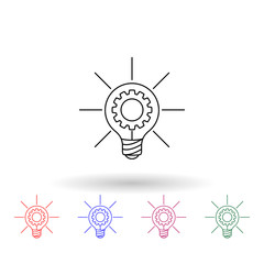 Poster - Light bulb and gear multi color icon. Simple thin line, outline vector of idea icons for ui and ux, website or mobile application
