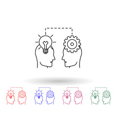 Poster - People in the head light bulb and gear multi color icon. Simple thin line, outline vector of idea icons for ui and ux, website or mobile application