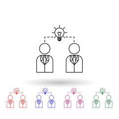 Poster - Business people and connecting light bulb multi color icon. Simple thin line, outline vector of idea icons for ui and ux, website or mobile application