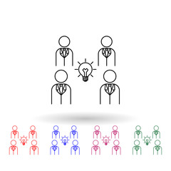 Poster - A light bulb in the center of people multi color icon. Simple thin line, outline vector of idea icons for ui and ux, website or mobile application