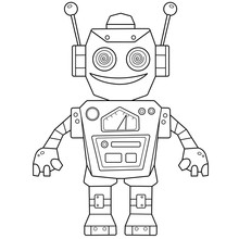 Coloring Page Outline Of Cartoon Robot For Children. Vector. Coloring Book For Kids.