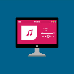 Wall Mural - Music player app interface vector color template. Media player navigation screen. Flat UI, GUI. Playing audio, radio. Easy to edit and customize