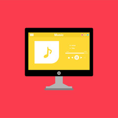 Wall Mural - Music player app interface vector color template. Media player navigation screen. Flat UI, GUI. Playing audio, radio. Easy to edit and customize
