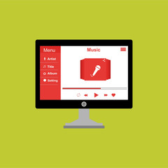 Wall Mural - minimalistic media player user interface with panel control in modern flat design for web banner, business presentation, advertising material.