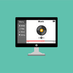 Wall Mural - minimalistic media player user interface with panel control in modern flat design for web banner, business presentation, advertising material.