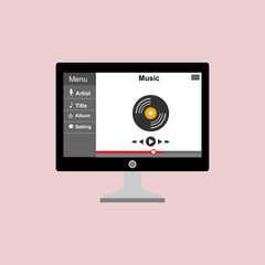 Wall Mural - minimalistic media player user interface with panel control in modern flat design for web banner, business presentation, advertising material.