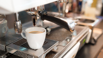 black coffee morning on coffee maker