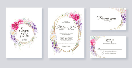 Wall Mural - Set of wedding Invitation card, save the date, thank you, rsvp template. Vector. 