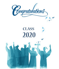 Wall Mural - Congratulations typography with class 2020 with silhouettes of graduates celebrating.