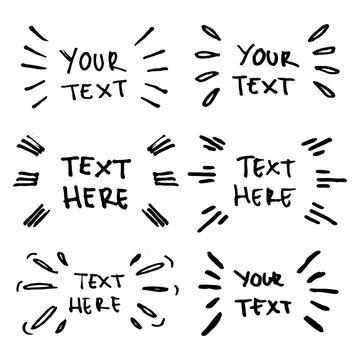 Vector hand drawn collection of design  elements for emphasis text in comic style