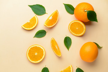 Fresh oranges on light background